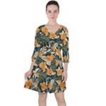 Neroli Blossom Quarter Sleeve Ruffle Waist Dress