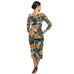 Quarter Sleeve Midi Velour Bodycon Dress 