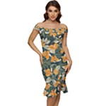 Neroli Blossom Off Shoulder Ruffle Split Hem Bodycon Dress
