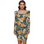 Neroli Blossom Women Long Sleeve Ruched Stretch Jersey Dress