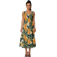 Square Neckline Tiered Midi Dress 