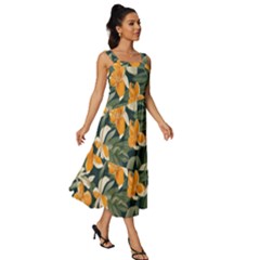 Square Neckline Tiered Midi Dress 