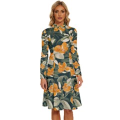 Long Sleeve Shirt Collar A-Line Dress 