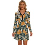 Neroli Blossom Long Sleeve Deep V Mini Dress 