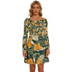 Neroli Blossom Long Sleeve Wide Neck Velvet Dress