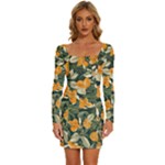 Neroli Blossom Long Sleeve Square Neck Bodycon Velvet Dress