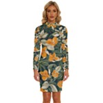 Neroli Blossom Long Sleeve Shirt Collar Bodycon Dress