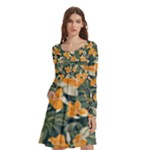 Neroli Blossom Long Sleeve Knee Length Skater Dress With Pockets