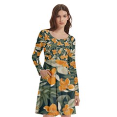 Long Sleeve Knee Length Skater Dress With Pockets 