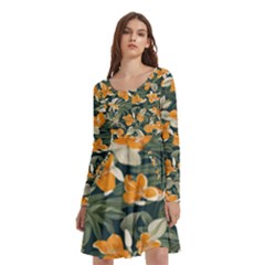 Long Sleeve Knee Length Skater Dress With Pockets 