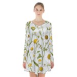 Sunflowers Long Sleeve Velvet V-neck Dress