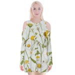 Sunflowers Velvet Long Sleeve Shoulder Cutout Dress