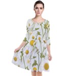 Sunflowers Quarter Sleeve Waist Band Dress