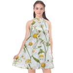 Sunflowers Halter Neckline Chiffon Dress 