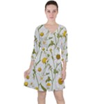 Sunflowers Quarter Sleeve Ruffle Waist Dress