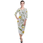 Sunflowers Quarter Sleeve Midi Velour Bodycon Dress