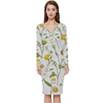 Sunflowers Long Sleeve V-Neck Bodycon Dress 