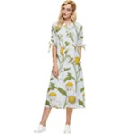 Sunflowers Bow Sleeve Chiffon Midi Dress