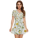 Sunflowers V-Neck High Waist Chiffon Mini Dress