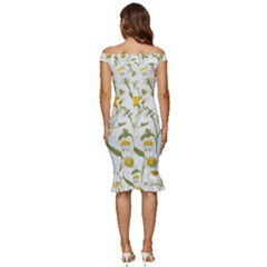 Off Shoulder Ruffle Split Hem Bodycon Dress 
