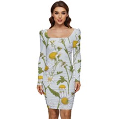 Women Long Sleeve Ruched Stretch Jersey Dress 