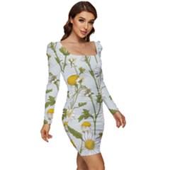 Women Long Sleeve Ruched Stretch Jersey Dress 