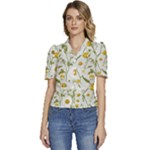 Sunflowers Puffed Short Sleeve Button Up Jacket