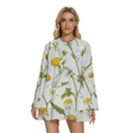 Sunflowers Round Neck Long Sleeve Bohemian Style Chiffon Mini Dress