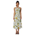 Sunflowers Sleeveless Cross Front Cocktail Midi Chiffon Dress