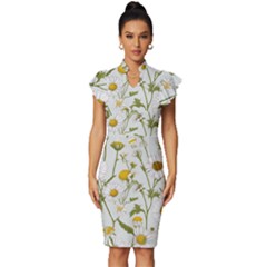 Vintage Frill Sleeve V-Neck Bodycon Dress 