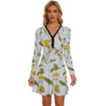 Sunflowers Long Sleeve Deep V Mini Dress 