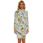 Sunflowers Long Sleeve Shirt Collar Bodycon Dress