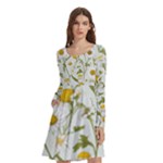 Sunflowers Long Sleeve Knee Length Skater Dress With Pockets