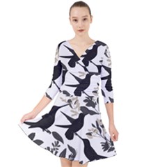 Quarter Sleeve Front Wrap Dress 