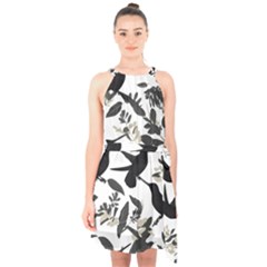 Halter Collar Waist Tie Chiffon Dress 