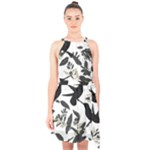 Blackbirds Halter Collar Waist Tie Chiffon Dress