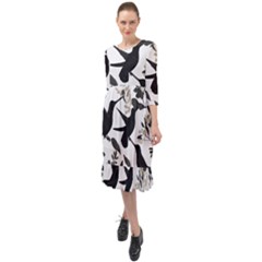 Ruffle End Midi Chiffon Dress 