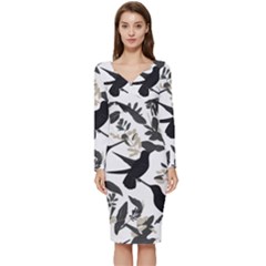 Long Sleeve V-Neck Bodycon Dress  