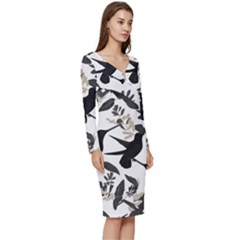 Long Sleeve V-Neck Bodycon Dress  
