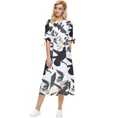 Bow Sleeve Chiffon Midi Dress 