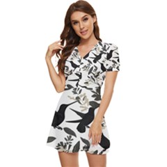 V-Neck High Waist Chiffon Mini Dress 