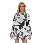 Blackbirds Round Neck Long Sleeve Bohemian Style Chiffon Mini Dress