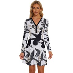 Long Sleeve Deep V Mini Dress  