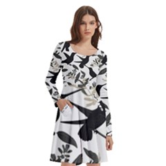 Long Sleeve Knee Length Skater Dress With Pockets 