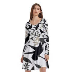 Long Sleeve Knee Length Skater Dress With Pockets 
