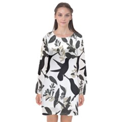 Long Sleeve Chiffon Shift Dress  