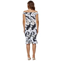 Off Shoulder Ruffle Split Hem Bodycon Dress 