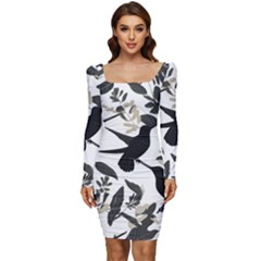 Women Long Sleeve Ruched Stretch Jersey Dress 