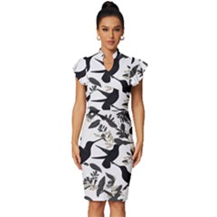 Vintage Frill Sleeve V-Neck Bodycon Dress 