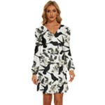 Blackbirds Long Sleeve Waist Tie Ruffle Velvet Dress